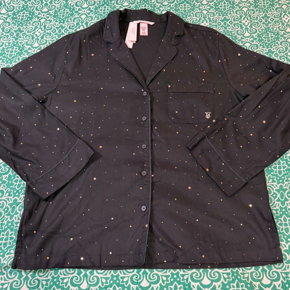 Victoria's Secret Other - Victorias Secret Pajama Set Small Black Gold Star Celestial Button Top Pants NEW